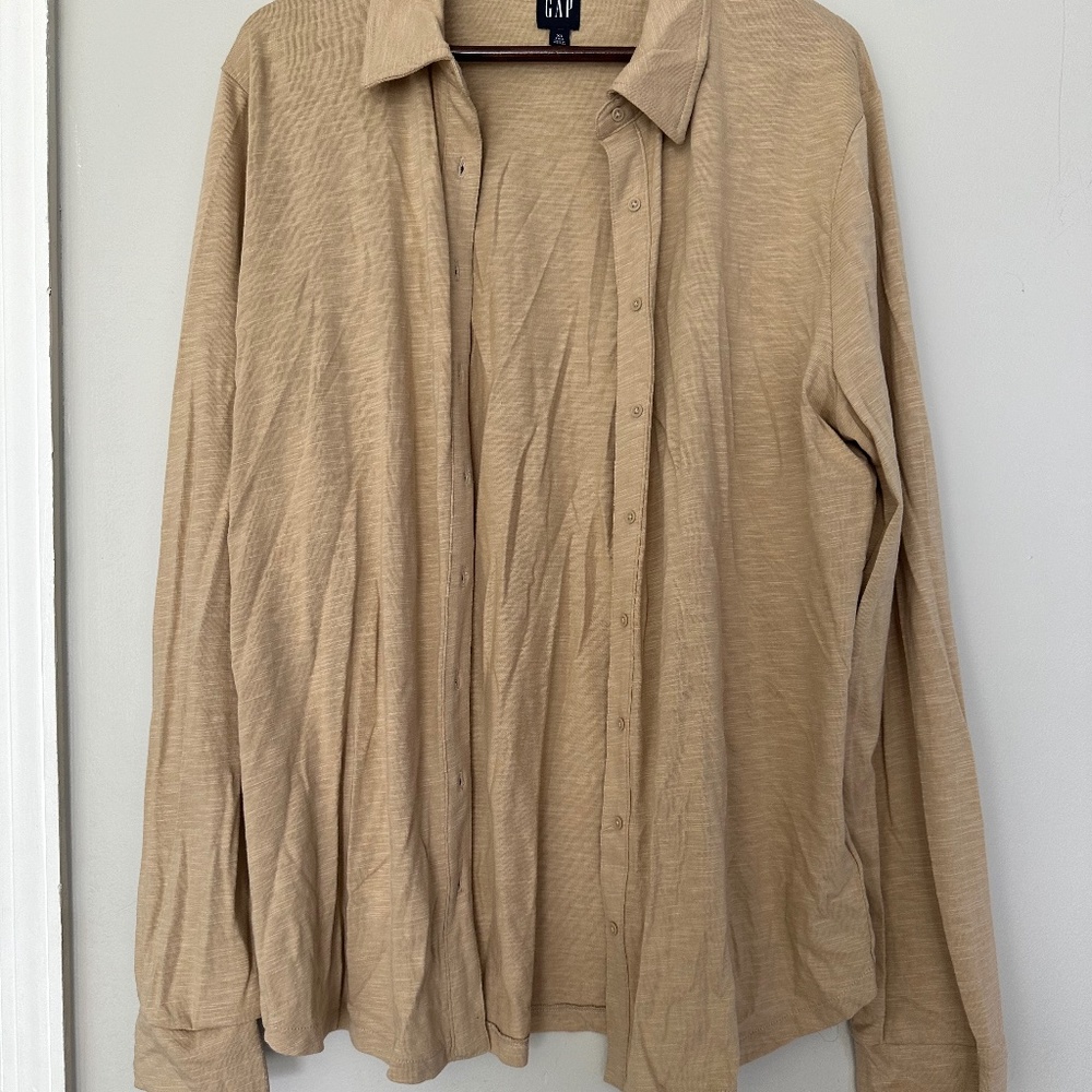 GAP Beige Soft Long Sleeve Button Top Shirt Shacket Size XL Tall